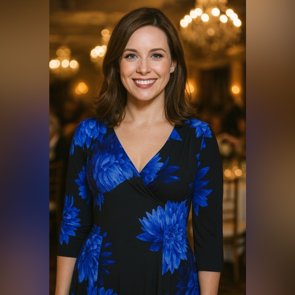 Jones New York Blue Floral Midi Dress